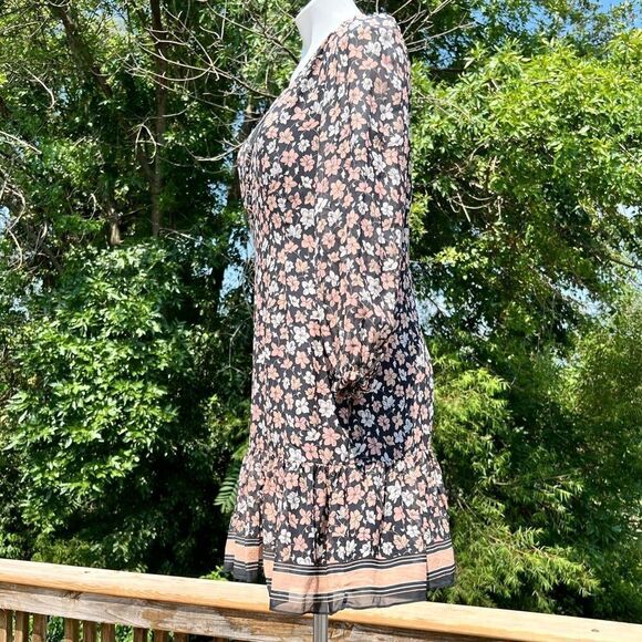 Club Monaco Floral Long Sleeve Self Tie Mini Dress Size Small - Picture 3 of 5